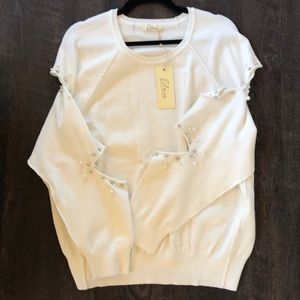 Elan pearl sweater with cut out sleeves